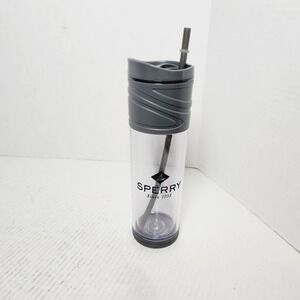 Sperry Plastic Drink Water Bottle Tumbler Clear/Gray 16 fl oz Lid & Straw HTF